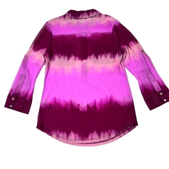 INC International Concepts Sheer Purple Tie Dye Rhinestone Button Top Women M - Picture 6 of 13